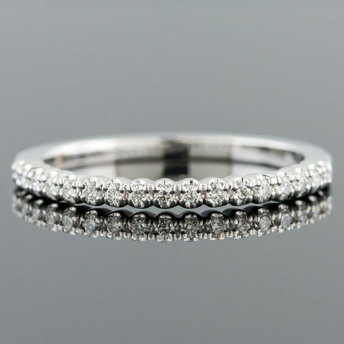 Mid Century-inspired Fishtail-set diamond 18K white gold high polish wedding band 1158WHX-101P