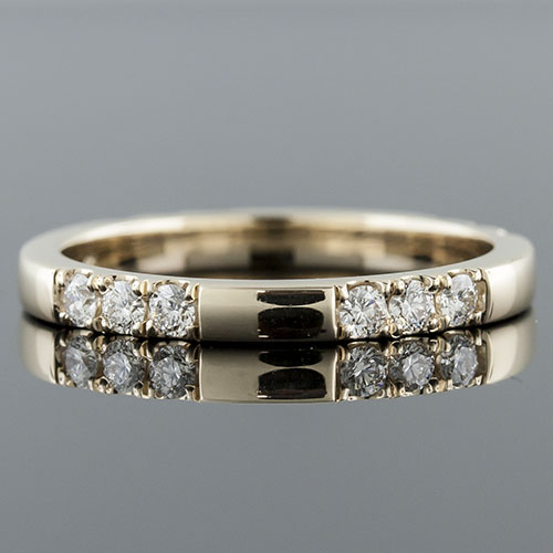 PPD159Y-101P Mid Century-inspired grooved diamond group 14K yellow gold domed asymmetric wedding eternity band