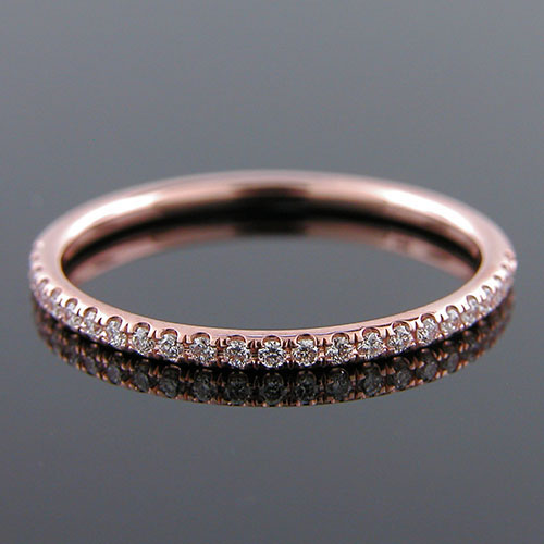 Micro groove-set 1.5mm-thin Pink gold half-stone round profile wedding and guard band 061BHP-101P