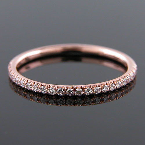 Micro prong set 1.5mm-thin Pink gold half-stone wedding and guard band 062HP-101P