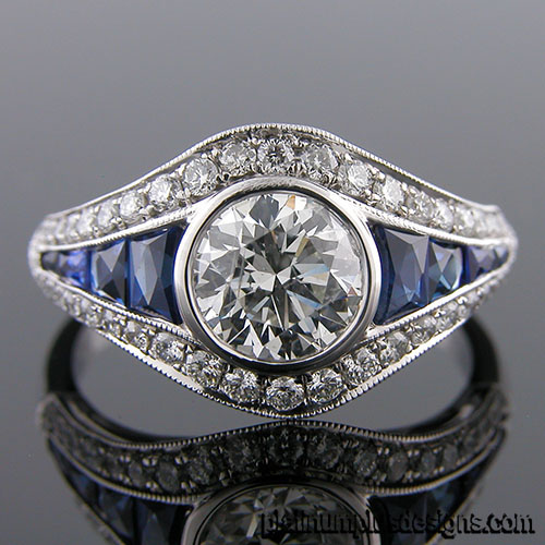 1176-4 Custom designed Vintage inspired Micro Pave diamond and sapphire mount