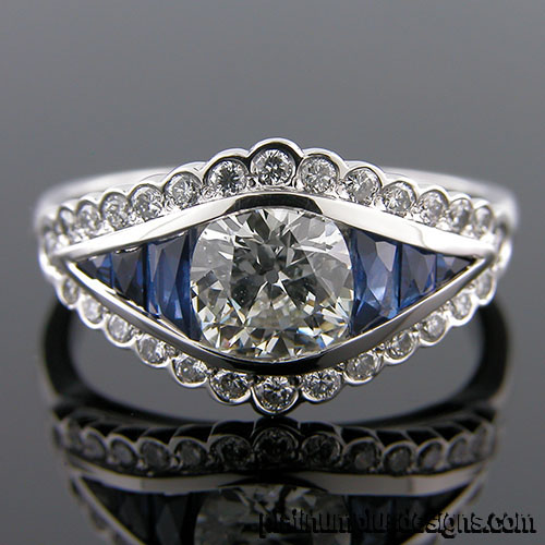 1177-4 Custom designed Vintage inspired diamond and sapphire semi mount