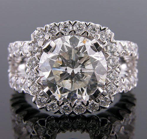 1183-1 Vintage inspired fishtail-set diamond halo split-shank eternity platinum engagement ring semi mount