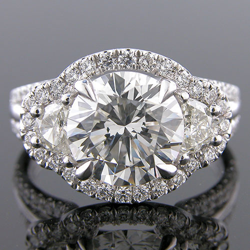 1187GR-1 Vintage-inspired fancy moon-shaped and groove-set diamond platinum engagement ring semi mount