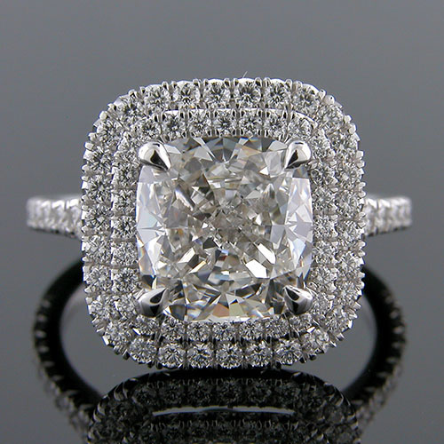1281-1 Custom designed Vintage inspired cut-down set diamond double halo platinum engagement ring setting