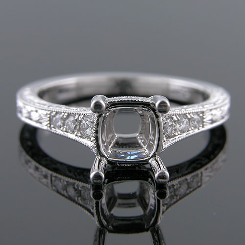 1285-1 Custom designed Vintage inspired Micro Pave diamond platinum engagement ring setting