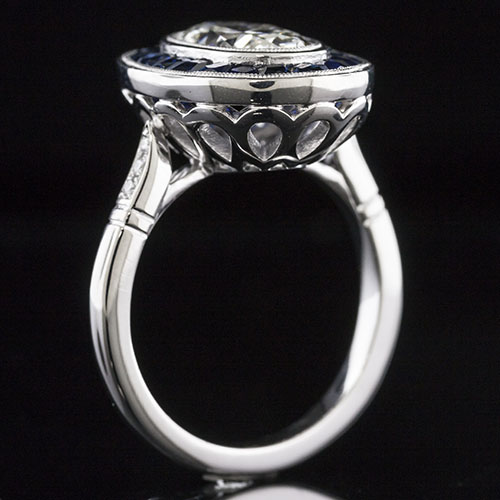 Gs103 4 Incredible French Cut Tapered Sapphire Double Halo Floral Basket Engagement Ring Semi Mount Gs103 4 Platinum Plus Designs Manufacturers Of Antique Reproduction Jewelry Micro Pave Bands And French Cut Rings Elegant Engagement