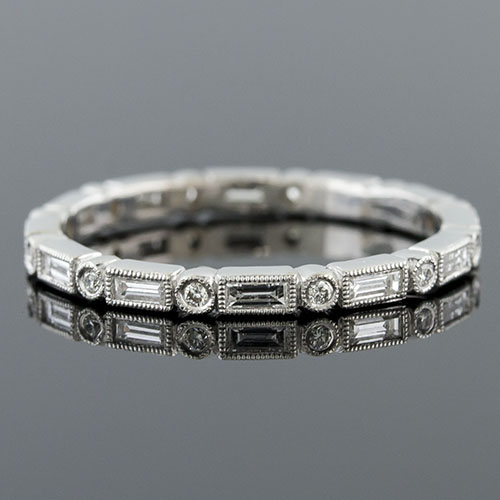 780S 102P Ultra thin fancy shaped baguette diamond and diamond Mini Mania series platinum eternity band 780S 102P Platinum Plus Designs manufacturers of antique reproduction jewelry Micro Pave bands a...