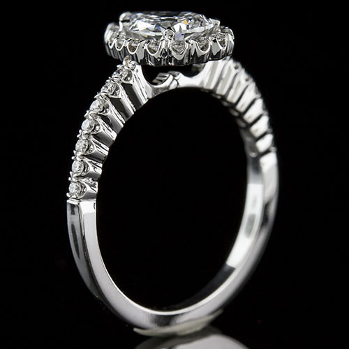 1158FP-1 Vintage inspired fishtail-set diamond platinum semi mount engagement ring setting for pear center