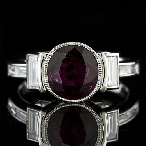 1434-1 Art Deco fancy baguette diamond geometric cone and airline open box platinum semi mount engagement ring