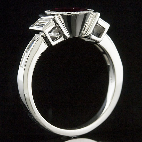 1434-1 Art Deco fancy baguette diamond geometric cone and airline open box platinum semi mount engagement ring