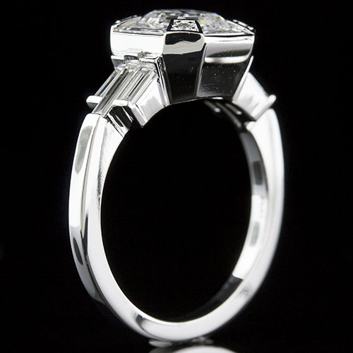 1420-1 Art Deco fancy straight cut baguette diamond and Pave set diamond halo platinum semi mount engagement ring