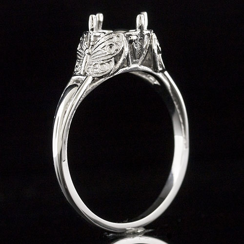 1624-1 Art Nouveau-inspired Butterfly motif platinum engagement ring semi mount