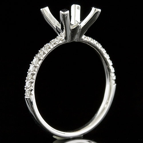1436-1 Classic Vintage-inspired 4-prong cutdown-set diamond shank platinum engagement ring semi mount