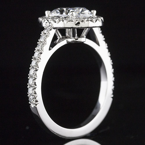 1606-1 Classic Vintage-inspired cutdown-set oval halo diamond platinum engagement ring semi mount
