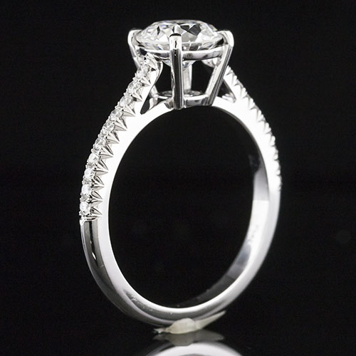 1495-1 Classic traditional style cutdown-set diamond shank platinum engagement ring semi mount