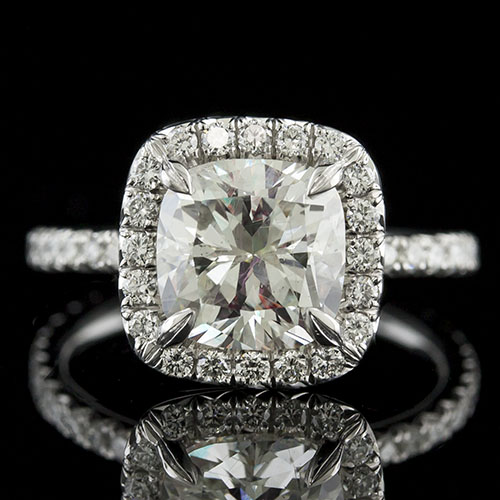 1427-1 Contemporary cutdown prong micro-set diamond platinum halo engagement ring semi mount