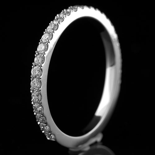 1299WT-101P Contemporary groove set diamond platinum three-quarter stone wedding band