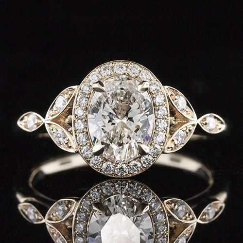 1459-1 Delicate floral motif Vintage design Micro Pave diamond halo engagement ring semi mount