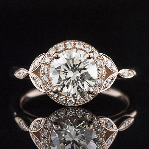 1459-1 Delicate floral motif Vintage design Micro Pave diamond halo engagement ring semi mount