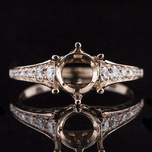 1612P-1 Leaf motif Art Nouveau-inspired Pave set diamond pink gold engagement ring semi mount