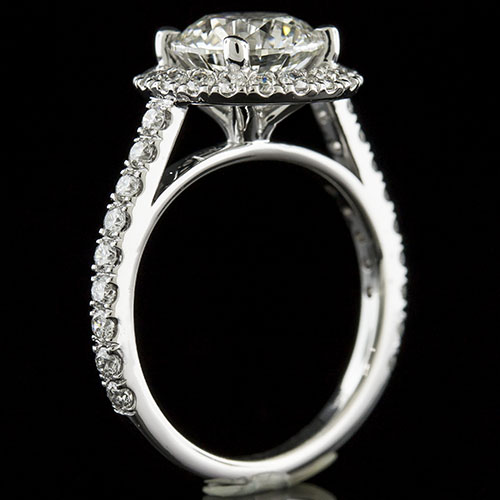 1426-1 Mid Century-inspired groove set diamond halo platinum engagement ring semi mount