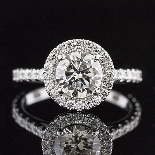1604-1 Modern Vintage-inspired straight armed Groove-set diamond platinum engagement ring semi mount