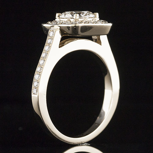 1487Y-1 Modern Vintage Pave set diamond square halo 18K yellow gold engagement ring semi mount