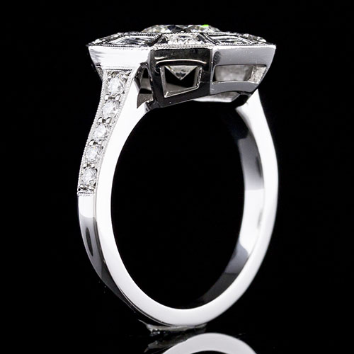 859-103P Octagonal halo Art Deco French cut baguette and Pave set diamond platinum engagement ring semi mount