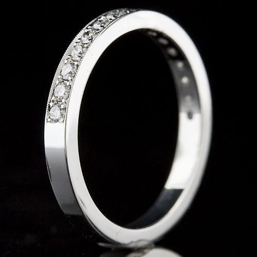Pave set round white diamond platinum 2.4mm-wide half-stone wedding eternity band M106-101P - Click Image to Close