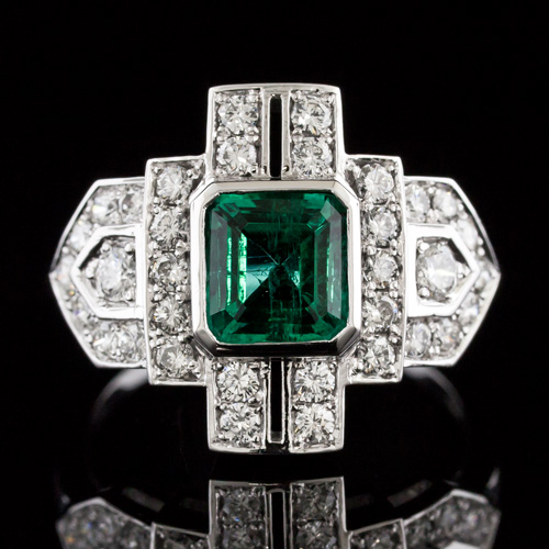 1629-1 Reproduction Art Deco Pave set diamond shield halo platinum engagement ring semi mount
