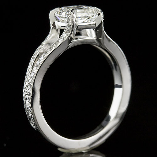 1430-1 Split shank micro Pave diamond set Art Deco inspired platinum engagement ring semi mount