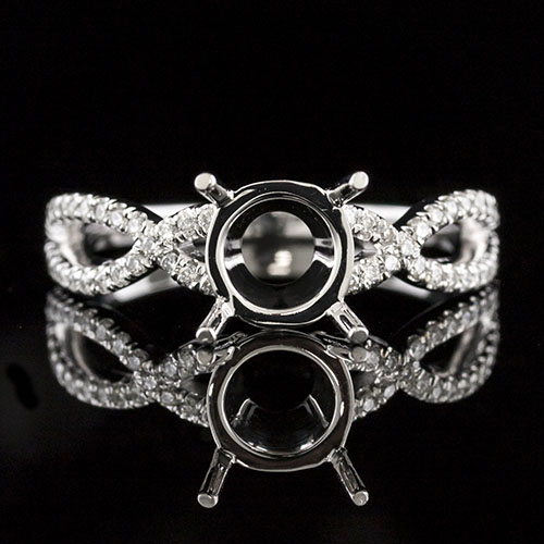 1700-1 Split twisted shank groove-set diamond Vintage platinum engagement ring semi mount - Click Image to Close