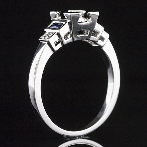 882-420P Stepped Art Deco French cut sapphire with Pave set diamond platinum engagement ring semi mount