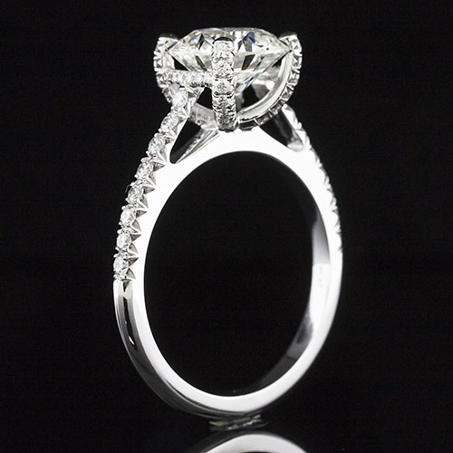 1493-1 Transitional-style high set diamond center cutdown-set diamond platinum engagement ring semi mount
