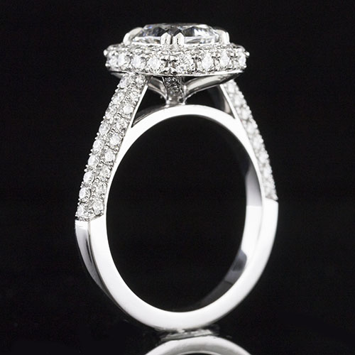 1498-1 Transitional-style triple and double-row Pave set diamond platinum halo engagement ring semi mount