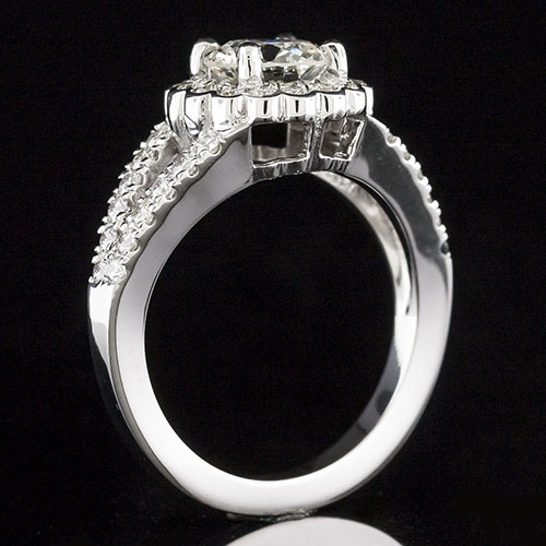1630-1 Transitional split shank and scalloped floral-inspired halo diamond platinum engagement ring semi mount
