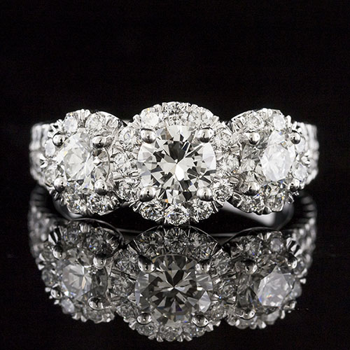 1631-1 Triple halo three stone Modern Vintage-inspired split shank diamond platinum engagement ring semi mount