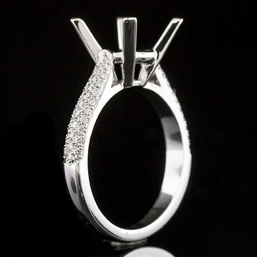 1649-1 Triple row Micro Pave-set diamond Vintage reproduction platinum engagement ring semi mount