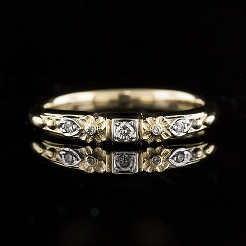 1637WY-101P Victorian-inspired floral motif diamond two-tone 18K gold wedding eternity ring - Click Image to Close