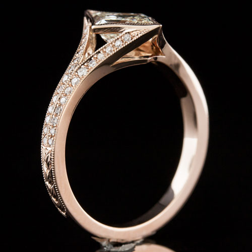 1424P-1 Vintage Modern micro Pave set diamond Pink Rose gold high polish engagement ring semi mount