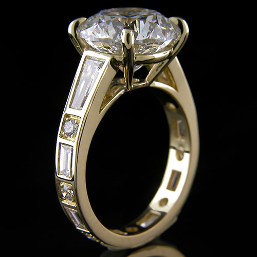 1397G-1 Modern Vintage fancy tapered, straight baguette and Pave set diamond 18K gold engagement ring semi mount