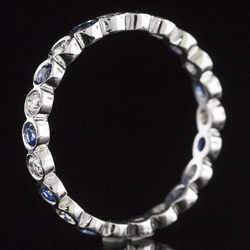 801-420P Vintage inspired individually bezel-set sapphire and diamond platinum shaped wedding eternity band - Click Image to Close