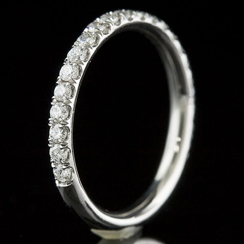 Micro groove-set 1.95mm-thin platinum half-stone round profile wedding and guard band 061AH-101P