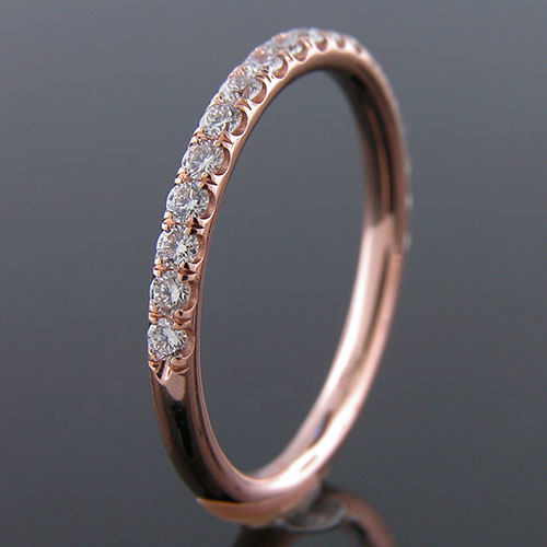 Micro groove-set 1.95mm-thin Pink gold half-stone round profile wedding and guard band 061AHP-101P