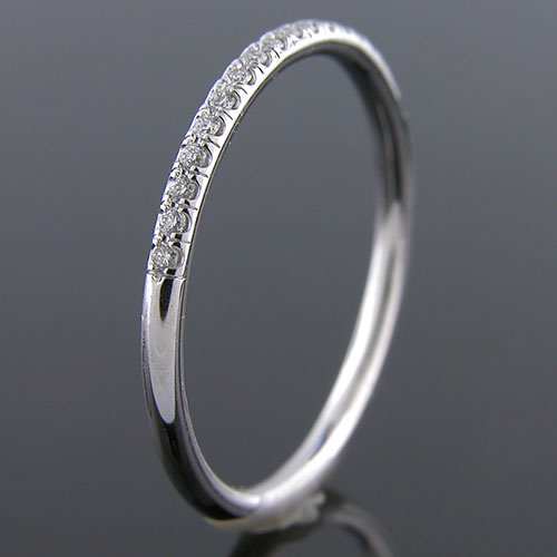 Micro groove-set 1.5mm-thin platinum half-stone round profile wedding and guard band 061BH-101P