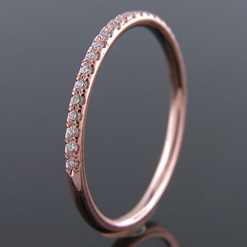 Micro groove-set 1.5mm-thin Pink gold half-stone round profile wedding and guard band 061BHP-101P