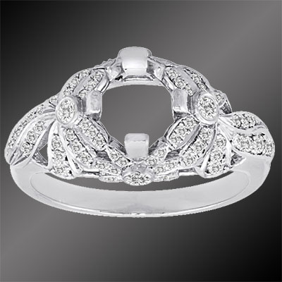 078 NEW-1 Antique reproduction Micro Pave set diamond floral motif platinum semi mount - Click Image to Close