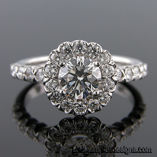 1158F-1 Vintage inspired fishtail-set diamond platinum semi mount engagement ring setting