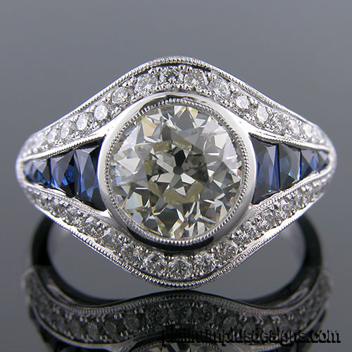 1176A-4 Custom designed Vintage inspired Micro Pave diamond and sapphire mount